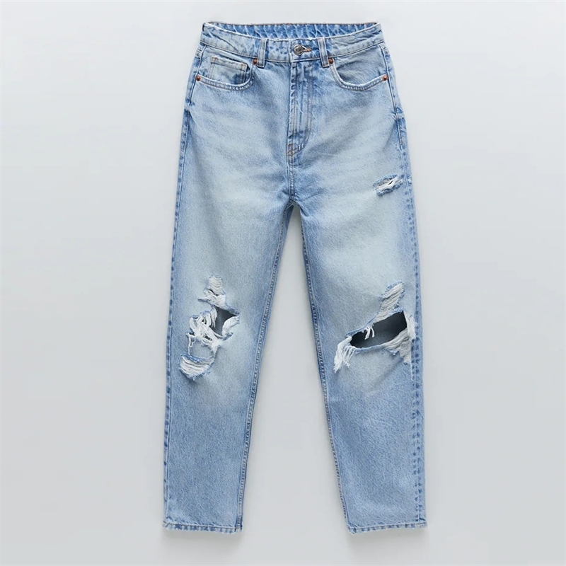 Za Vintage mom high waisted woman ripped boyfriend for women korean style distressed jeans blue denim pants 201109