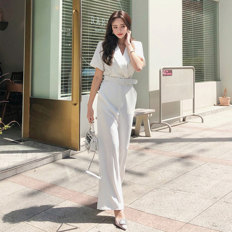 fashion summer work style women temperament high quality jumpsuit casual high waist work style outdoor white trend jumpsuit T200509