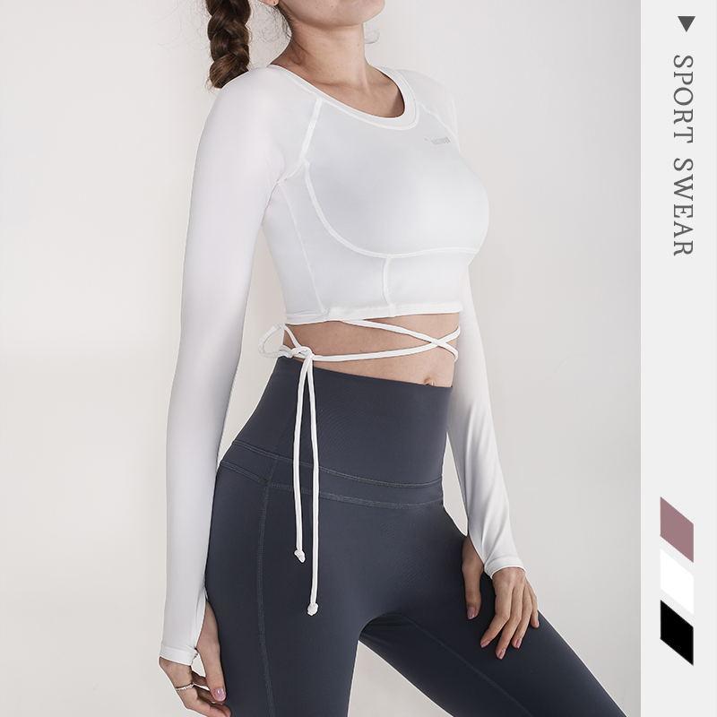 Women' open waist sport top long sleeve cross band T-shirt fitness running training quick dry Yoga suit short dance suit, Black
Women' open waist sport top long sleeve cross band T-shirt fitness running training quick dry Yoga suit short dance suit, Black