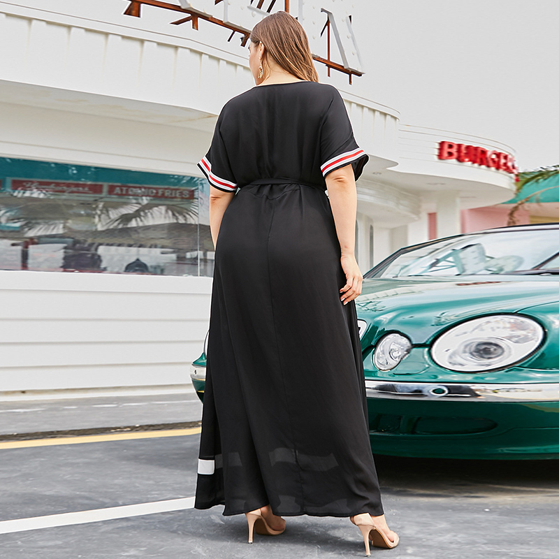 Siskakia Plus Size Dresses Summer New O Neck Short Sleeve Maxi Dress Black Ethnic embroidery Women Clothing Big Size T200601