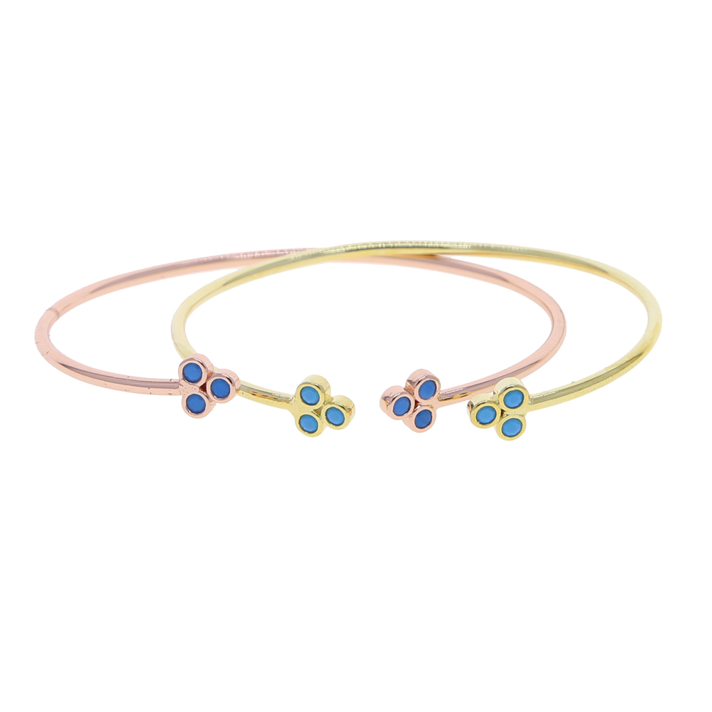 Simple round tube Bangle Bracelet Jewelry With Gold Silver Color Plated Open Band Enamel Flower Leaf Charm Free size Bangle