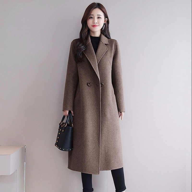 Autumn Wool Coat Women Plus Size Pockets Button Solid V-Neck Loose Long Red Women Coats Black Ladies Coats Cape Coat LJ201128