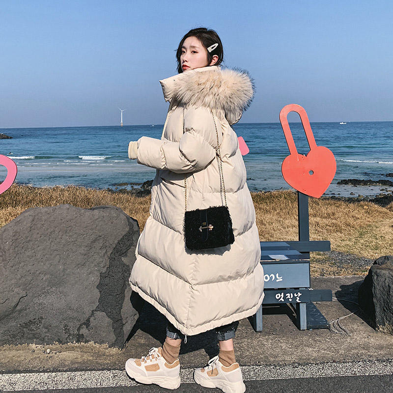 Bella philosophy Long Down Cotton Coat Women Parka Casual Winter Jacket Loose Warm Thick Winter Padded Fur collar Lady Coats 201027