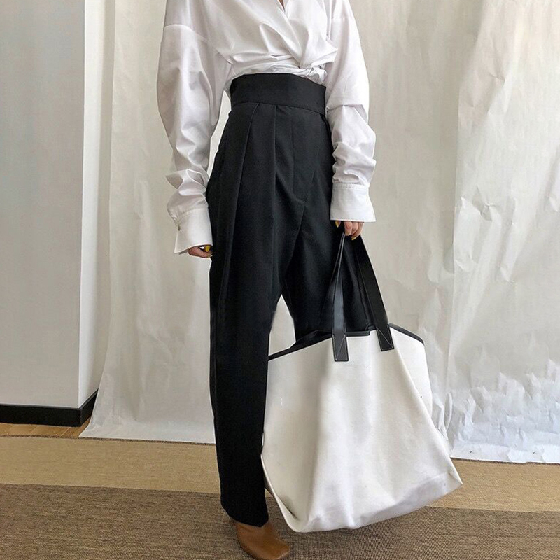 TWOTWINSTYLE Ruched Women's Trousers Elastic High Waist Pocket Loose Harem Long Pants Female Autumn Streetwear Fashion New 201106