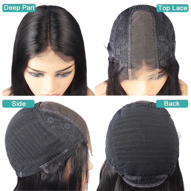 Ishow 2x6 Bob Lace Closure Wig Brazilian Straight Virgin Human Hair Wigs for Women Girls All Ages Natural Black Color Swiss Lace Frontal Wig 14inch Pe