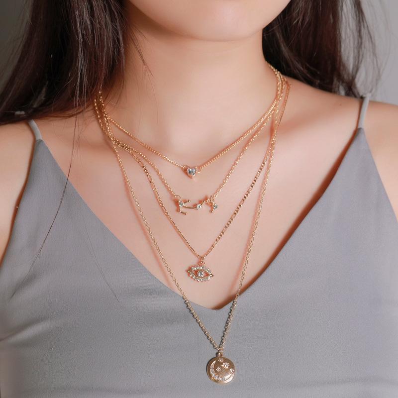 Ornament Fashion Multi-Layer round Plate Moon Pendant Trendy Lovely Set Crystal Eyes 4-Layer Necklace Female
Ornament Fashion Multi-Layer round Plate Moon Pendant Trendy Lovely Set Crystal Eyes 4-Layer Necklace Female
