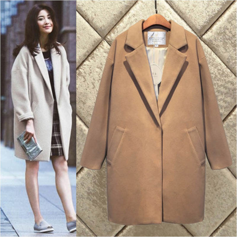 Women' wool coats 2020 coat sleeve long turn-down collar loose woolen jacket thicken outerwear new A6G7, Khaki.
Women' wool coats 2020 coat sleeve long turn-down collar loose woolen jacket thicken outerwear new A6G7, Khaki.