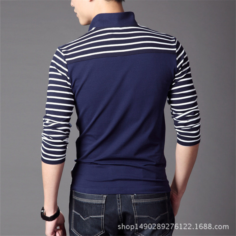 TFETTERS Spring Autumn Casual Men Long Sleeve Tshirt Cotton Elastic Slim Fit Dress T Shirt Men VNeck Stripe Men Tops & Tees 201116