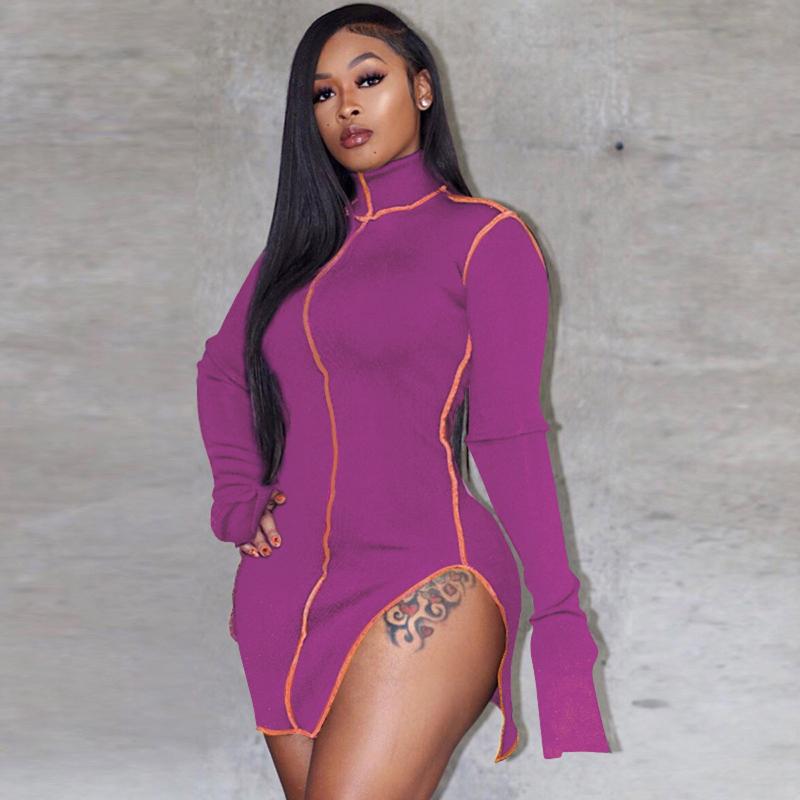 40# ladies bodycon dresses Long-Sleeved High Collar Splicing Line Temperament Slim Dress Women Sexy Split High mini dress, White
40# ladies bodycon dresses Long-Sleeved High Collar Splicing Line Temperament Slim Dress Women Sexy Split High mini dress, White