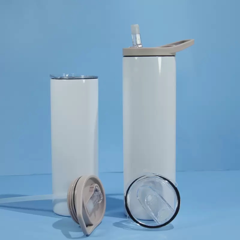 Local Warehouse! Blank Sublimation Tumbler 20oz STRAIGHT skinny tumbler whit handle Lid Straight Cups Stainless Steel Beer Coffee Mugs Two Lids!