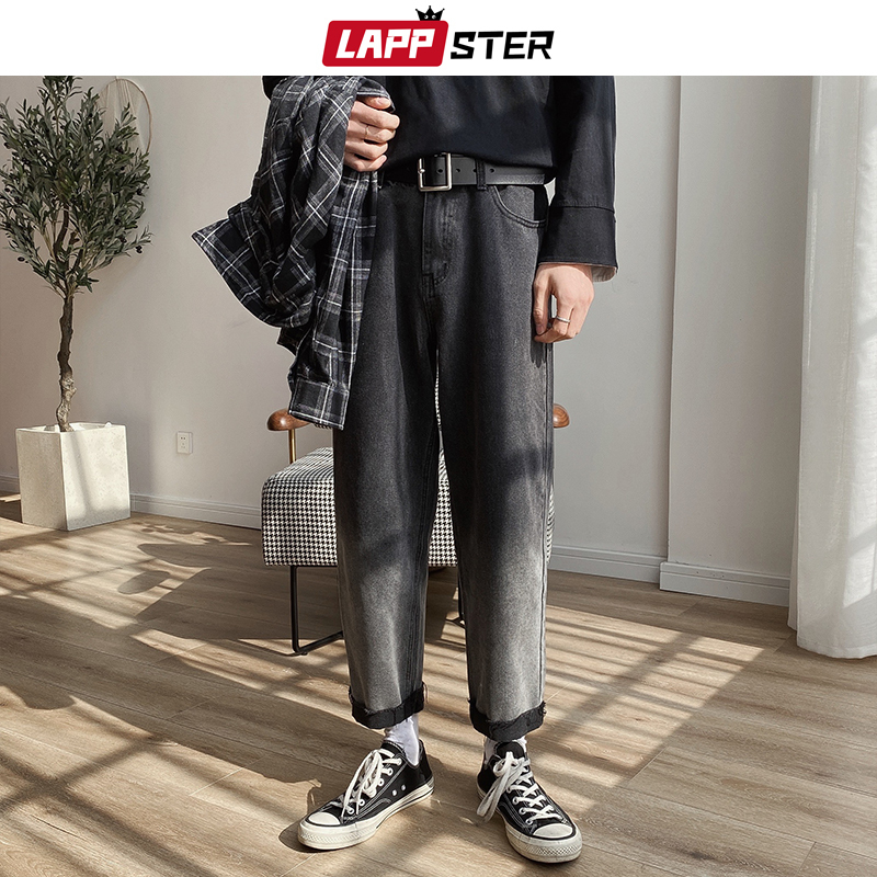LAPPSTER Men Gradient Color Blue Jeans Pants Mens Japanese Streetwear Denim Pants Male Patchwork Fashions Harem Pants 5XL 201123