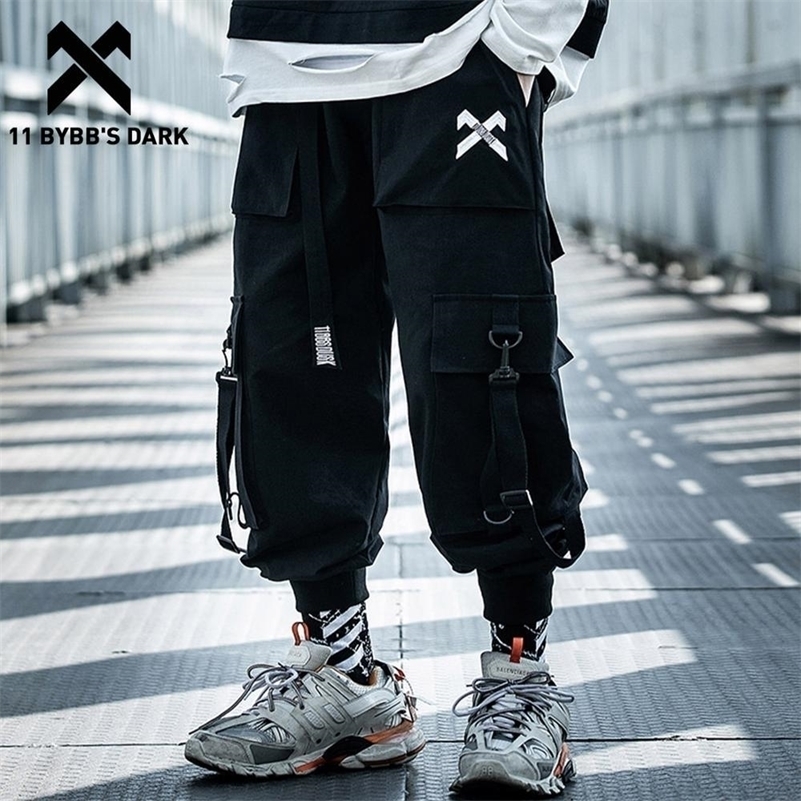 11 BYBB'S DARK Ribbons Casual Hip Hop Cargo Pants Mens Summer Elastic Waist Japanese Streetwear Harajuku Joggers Trousers 201109