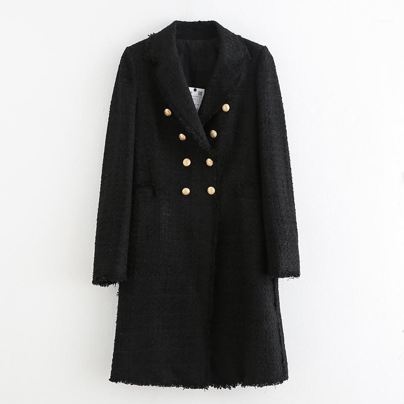 Women's Wool & Blends Women Fashion Double Breasted Tweed Dress Style Jackets Elegant Ladies Turn Down Collar Long Sleeve Coats1