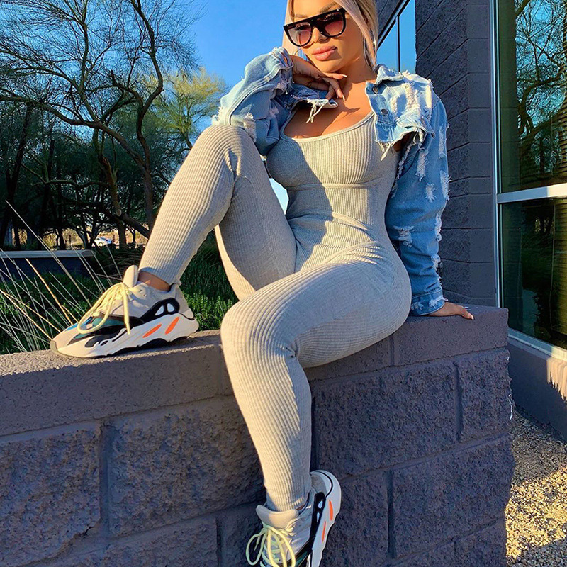 BOOFEENAA Sexy Ribbed Sleeveless Backless Bodycon Jumpsuit Sporty One Piece Outfits Jump Suits for Women Active Wear C87-AC40 T200509