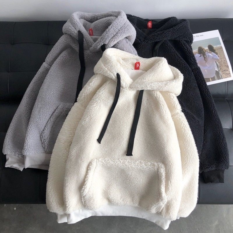 oversize Lamb velvet winter clothes women sweatshirt Korean style plus velvet hooded loose tops long sleeve harajuku hoodie 201102