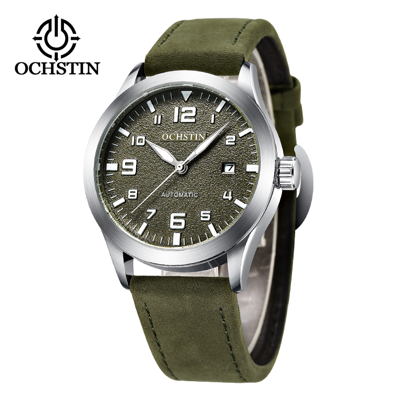 OCHSTIN Man Mechanical Pilot Wrist Watches For Men Casual Self Winding Leather Mechanic Male Clock Date relogio masculino LJ201125