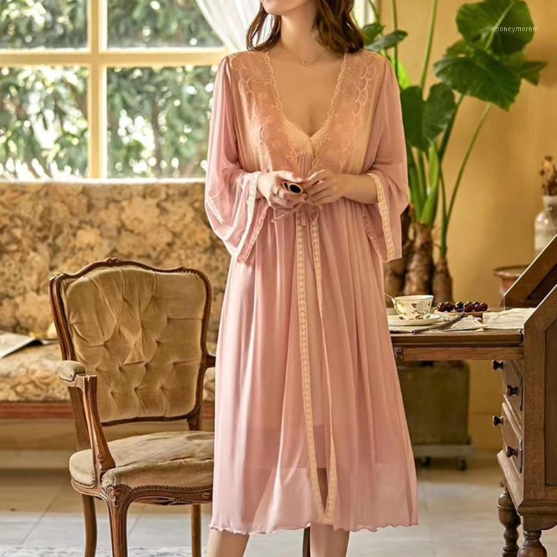 European Style Women Robes Mesh Gauze Long Sleeve Jacquard Gown Sets Sexy V-neck Condole Sleepshirts Pyjamas Suit Nightgown1, Green
European Style Women Robes Mesh Gauze Long Sleeve Jacquard Gown Sets Sexy V-neck Condole Sleepshirts Pyjamas Suit Nightgown1, Green