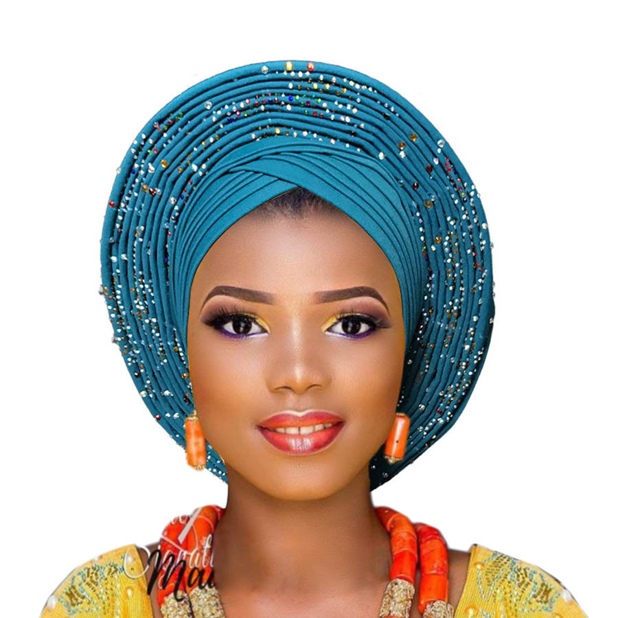 Auto gele aso oke headtie for aso ebi ready to wear headtie gele LJ201026