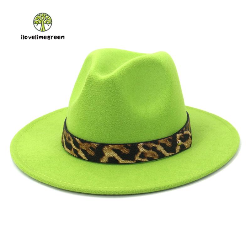 2020 High Quality Hot Sell Women Men Woolen Felt Fedora Hat with Wide Brim Leopard Belt Black White Green Hat
2020 High Quality Hot Sell Women Men Woolen Felt Fedora Hat with Wide Brim Leopard Belt Black White Green Hat