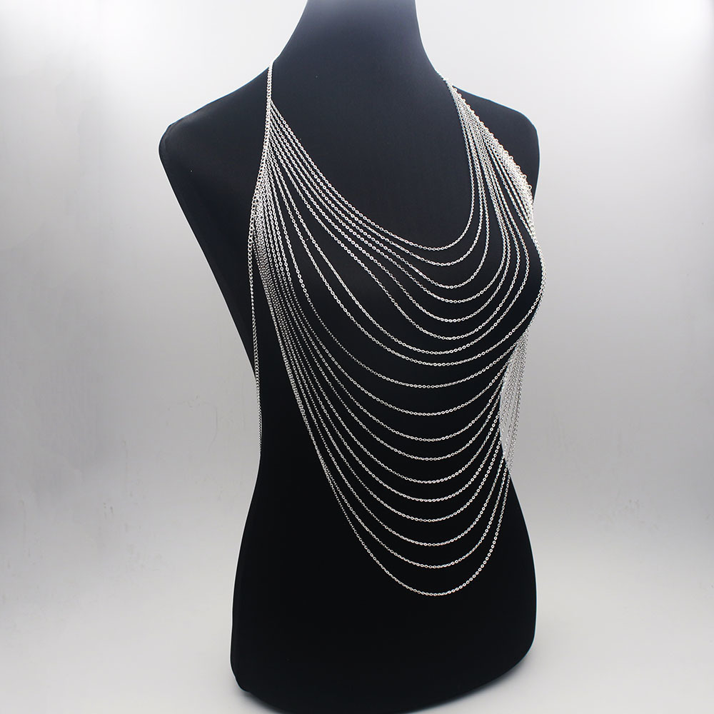 Body Jewelry Fashion Gold Color Body Belly Waist Chain Harness Necklace Womens Sexy Bikini Multilayer Body Chain Necklaces T200508