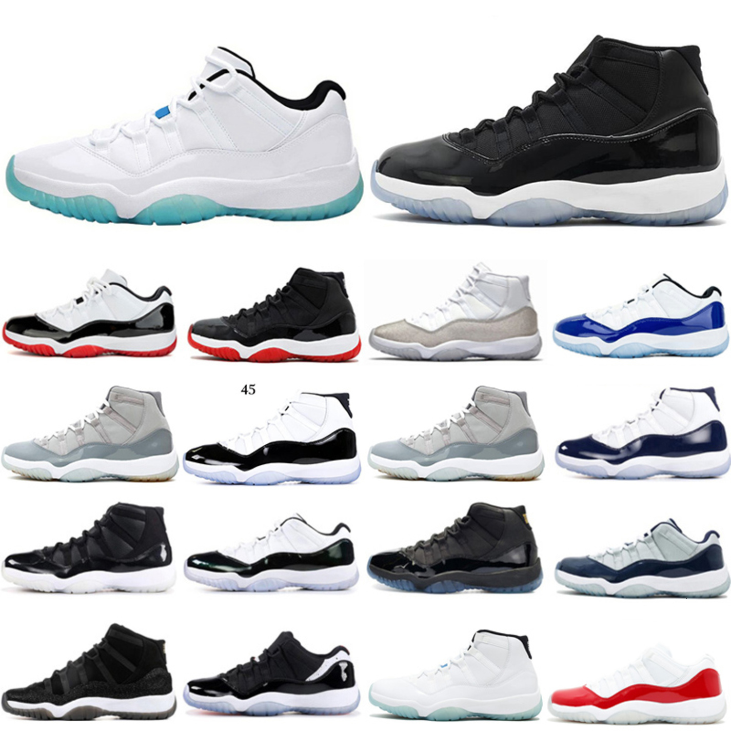 Concord 45 New Bred 11 11s basketball shoes for Mens womens Space Jam University Red legend blue Mens trainers Sneakers 5.5-13, White;red
Concord 45 New Bred 11 11s basketball shoes for Mens womens Space Jam University Red legend blue Mens trainers Sneakers 5.5-13, White;red