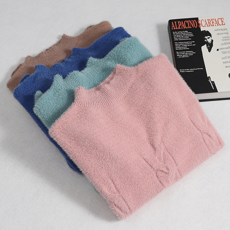 GIGOGOU Geomatric mink cashmere Women's Sweater Korea Style Elegant Thick Warm Turtlenecks Fall Winter Soft Female Jumper Top 201023