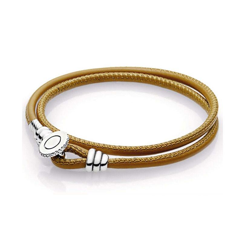 Trendy Women Original Black Brown Blue Pans Genuine Leather Bracelet With Sier Clasp Europe Jewellery Birthday Gift Free shipping