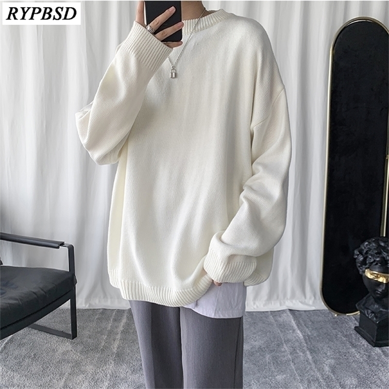 Cashmere Sweater Men Pullovers Oversize Solid Color Korean Fashion Casual High Quality Loose Warm ONeck Knitted Men Sweater XXL 201118