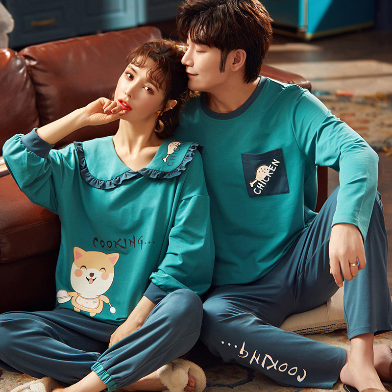 NIGHTWA Lovers Pyjamas Full Sleeve Cotton Pajama Sets Cartoon Couple Pajamas For Women Cute Sleepwear Sets Winter Pijama Mujer 201027