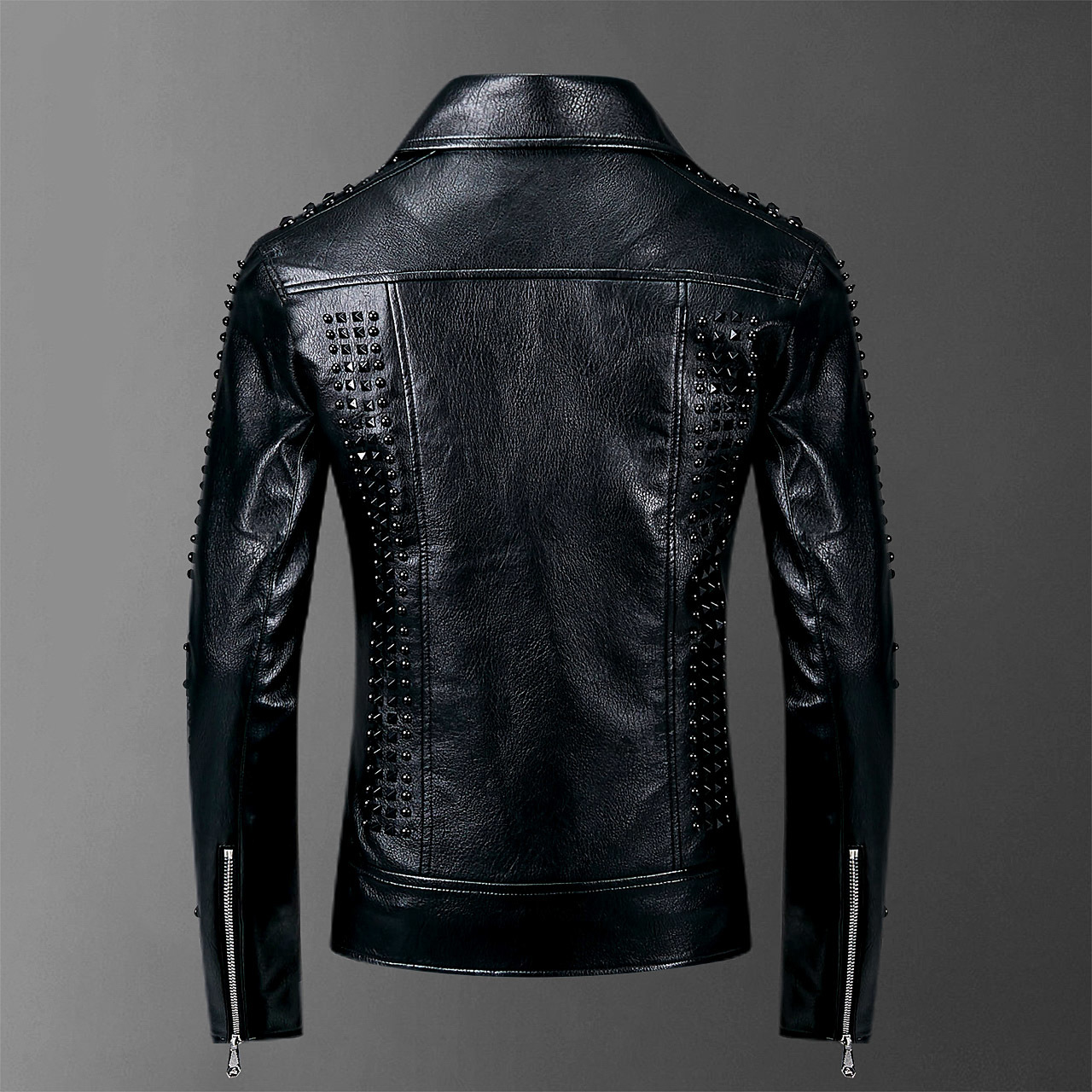 Rivets PU Jackets Men Black Slim Turn-down Neck Zipper Full Streetwear Motorcycle Faux Leather Coats Casacas Para Hombre 201218