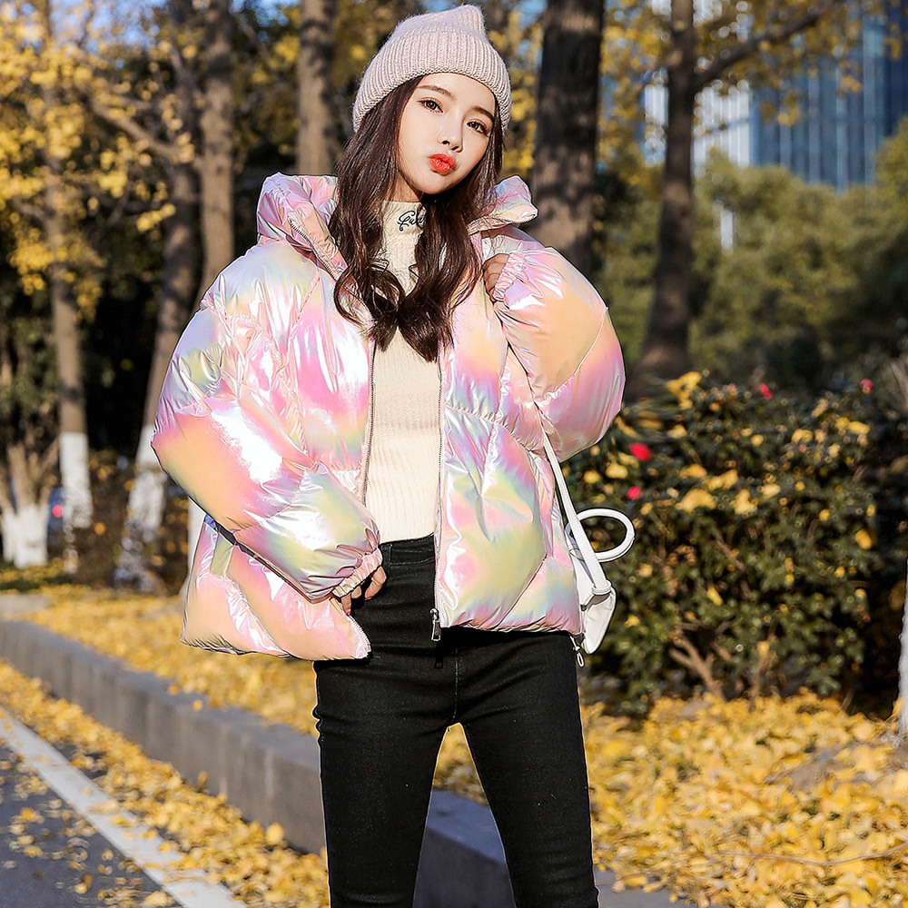 Colorful tide bright down cotton coat women's winter laser cotton coat short bread coat 201019
