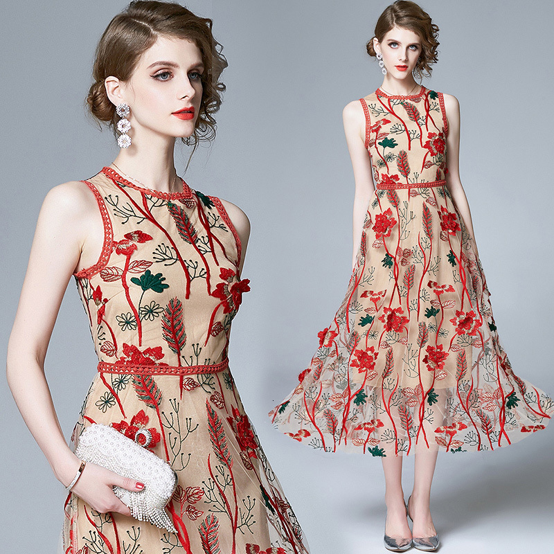 2021 New Vintage Beach Party Women Elegant Sleeveless O-neck Flower Embroidery Mesh Es Female Summer Sexy Tank Long 4jeh, As picture
2021 New Vintage Beach Party Women Elegant Sleeveless O-neck Flower Embroidery Mesh Es Female Summer Sexy Tank Long 4jeh, As picture