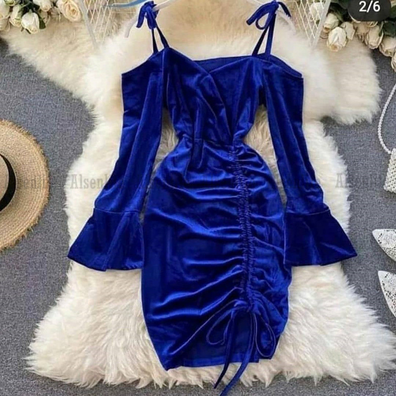 Sexy robe de soiree Short Cocktail Party Gowns Long Sleeves Off Shoulder Velvet Formal Prom Evening Wear Night Club Dress