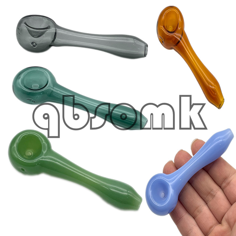 QBsomk Wholesales 4 Inch Smoking Hookah Tobacco Spoon Pipe Colored Mini Glass Small Hand Pipes