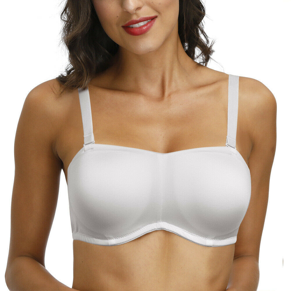 New White Soft Strapless Bras Adjusted Silicone Strength Quality Bra Padded Bone A B C D DD DDD E F G 32 34 36 38 40 42 44 46 48 201202