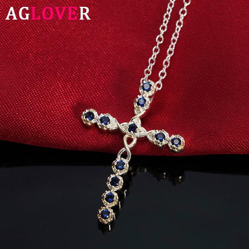 AGLOVER 925 Sterling Silver Zircon 18 Inch Blue Cross Pendant Necklace For Woman Man Fashion Wedding Jewelry Gift
AGLOVER 925 Sterling Silver Zircon 18 Inch Blue Cross Pendant Necklace For Woman Man Fashion Wedding Jewelry Gift