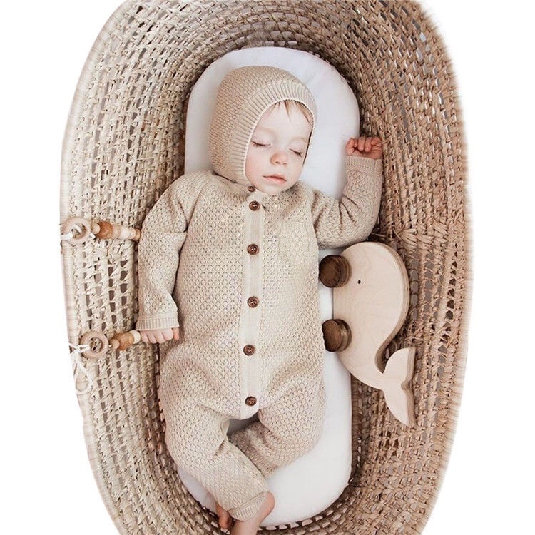 Baby Knitted Rompers Winter Clothes with Hat Infant Boys Girls Long Sleeve Sweater Autumn Newborn Warm Jumpsuits Outfits 201028