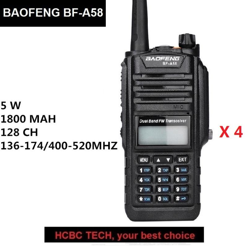 4PCS BAOFENG BF-A58 Walkie Talkie Portable CB Radio IP67 Waterproof UHF VHF Long Range Ham Transceiver with Baofeng Accessories 
4PCS BAOFENG BF-A58 Walkie Talkie Portable CB Radio IP67 Waterproof UHF VHF Long Range Ham Transceiver with Baofeng Accessories