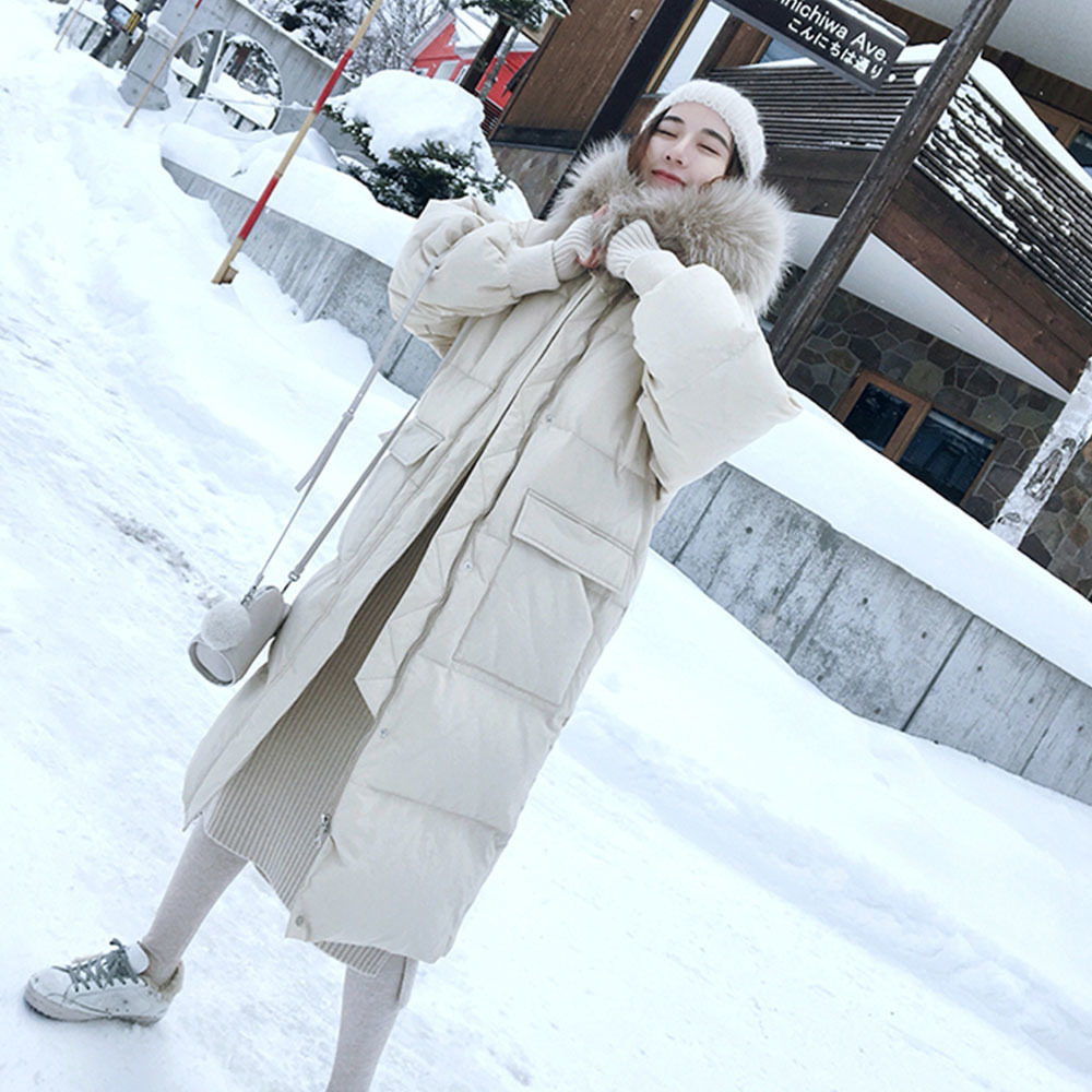 Korean Style Women Double Sided Down Long Jacket Winter Turtleneck White Duck Cotton Warm Parkas Snow Outwear 201125