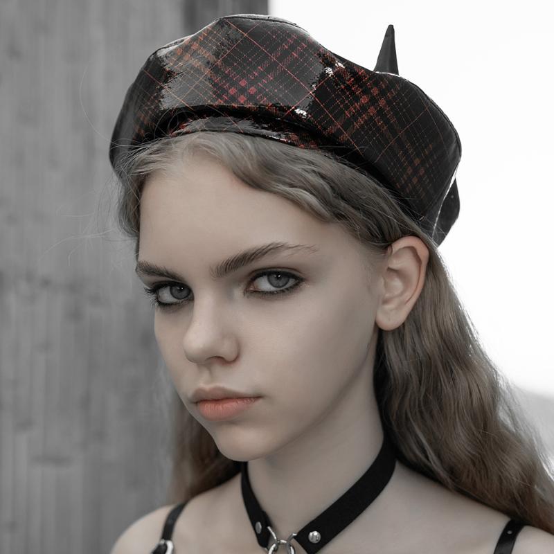 PUNKRAVE Women's Plaid Little Demon Beret Punk Vintage Personality Cool Stage Performance Club Beret Hat, Red-black
PUNKRAVE Women's Plaid Little Demon Beret Punk Vintage Personality Cool Stage Performance Club Beret Hat, Red-black
