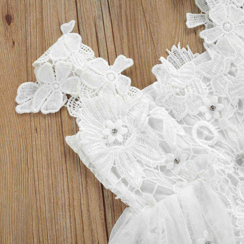 Baby Clothes Summer Dress Jumpsuit Solid Color Lace Crochet Square Neck Sleeveless Romper Skirt For Toddler Girls 0-24 Months G1221