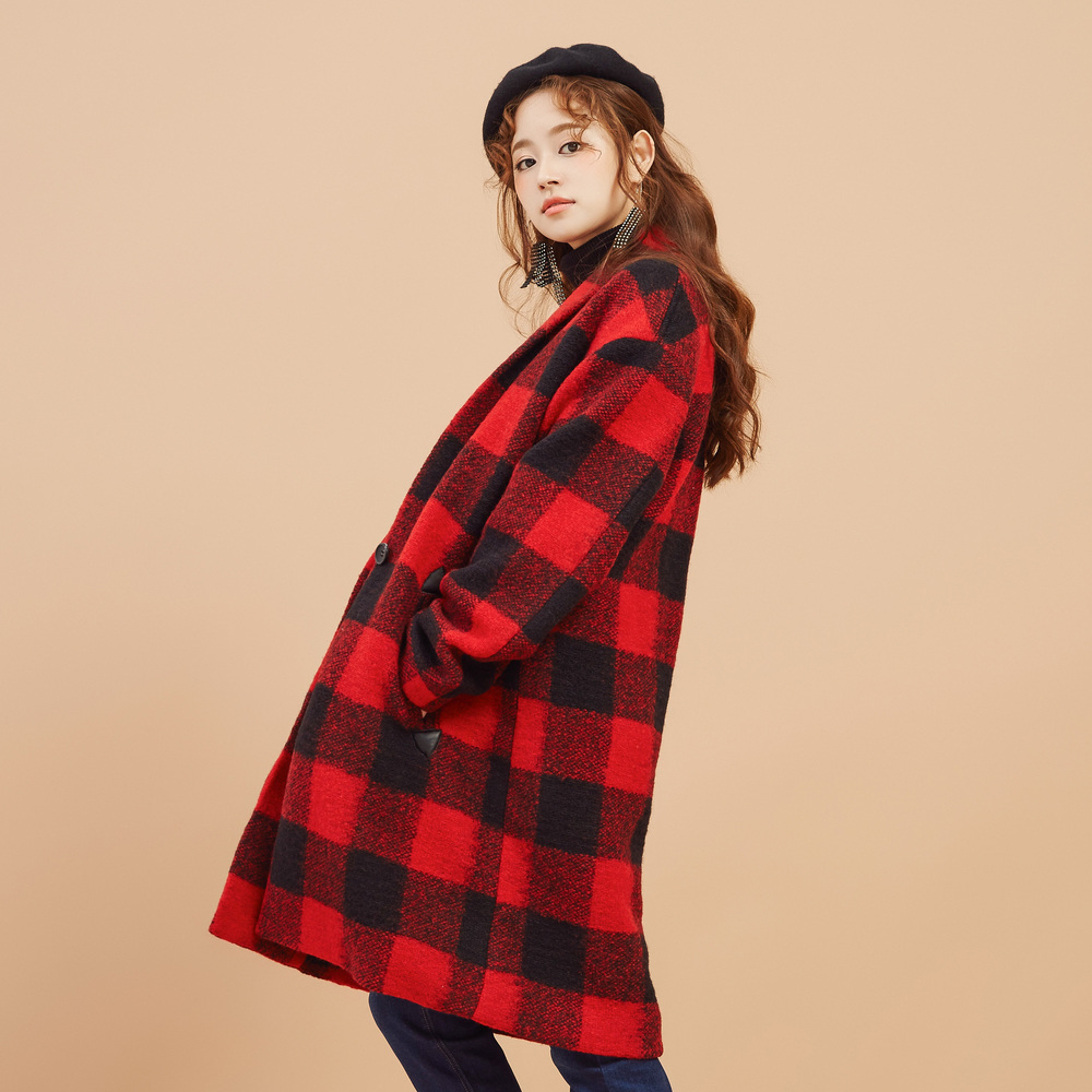 METERSBONWE Plaid Long Coat Female Autumn And Winter New Casual Korean Version Coat 201216