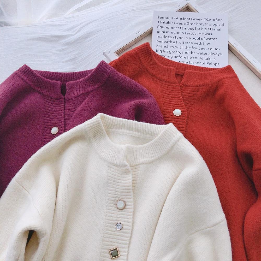 Women's Soft Sweater Warm Loose Casual Coat Red Cardigan Single Breasted Tops New Spring and Autumn 201031