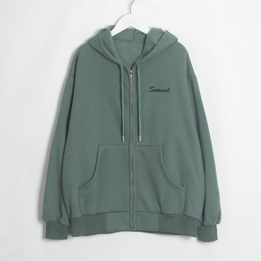 Wixra Women Zippers Sweatshirts Solid Long Sleeve Embroidery Letter Hoodies Tops Autumn Spring Basic Zip-up Tops 201204