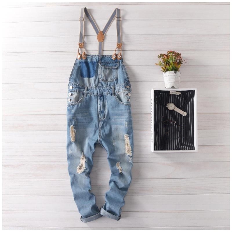 hip hop streetwear bib pants overall jean Fashion men jean overalls Ripped bib jeans for men Male Ripped denim jumpsuit 201223