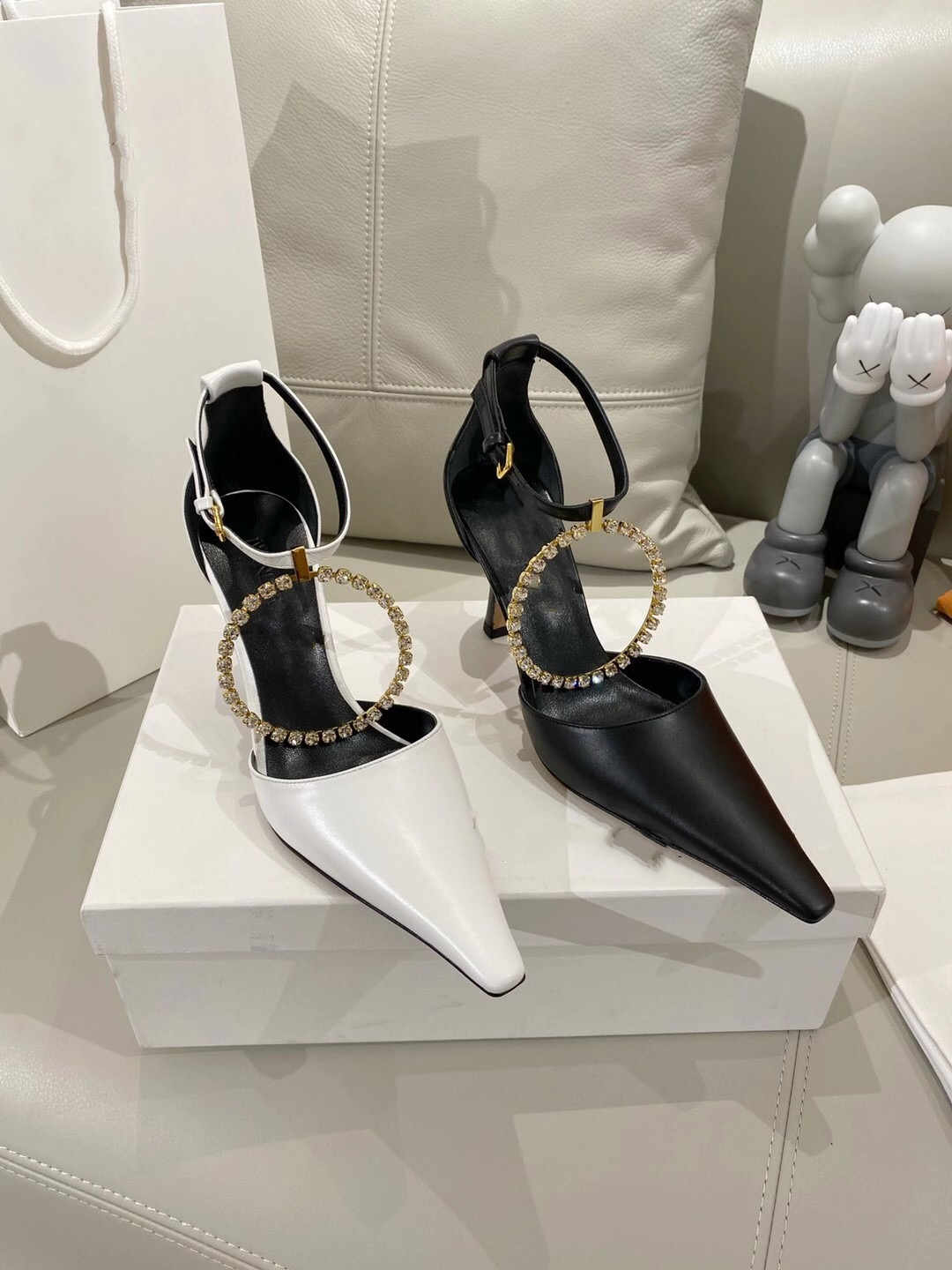 New style rhinestone ring high heel sandals with ankle buckle and pointed toe stiletto heel, Black
New style rhinestone ring high heel sandals with ankle buckle and pointed toe stiletto heel, Black