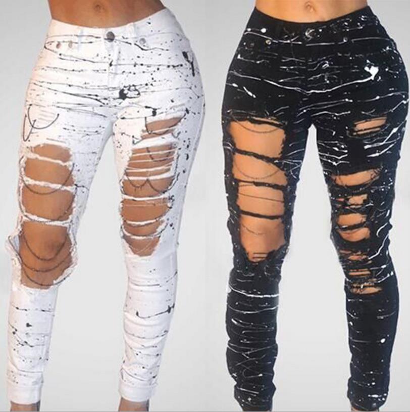 Hole jeans paint feet pants women chain new street hipster pencil trousers hot sell summer gift, White
Hole jeans paint feet pants women chain new street hipster pencil trousers hot sell summer gift, White