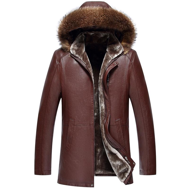 Long men thickening in middle-aged men's raccoon fur collar fur leather leather men's coat, Black
Long men thickening in middle-aged men's raccoon fur collar fur leather leather men's coat, Black