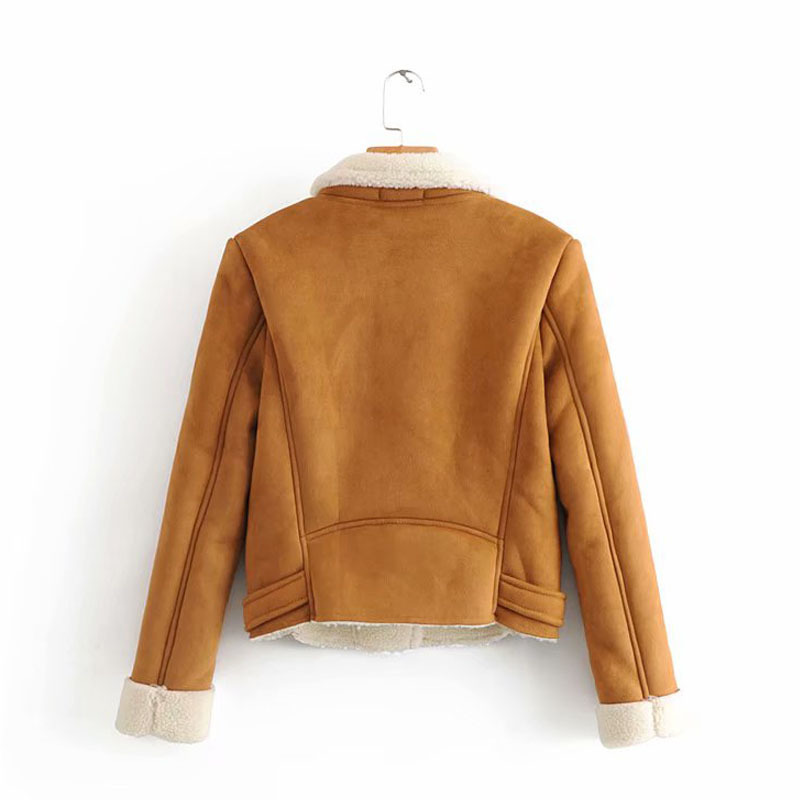 Warm Winter Fashion Long Sleeve Zipper Lamb Hair Female Coat Fur One Deerskin Locomotive Womens Jacket Black Chic Tops 201029