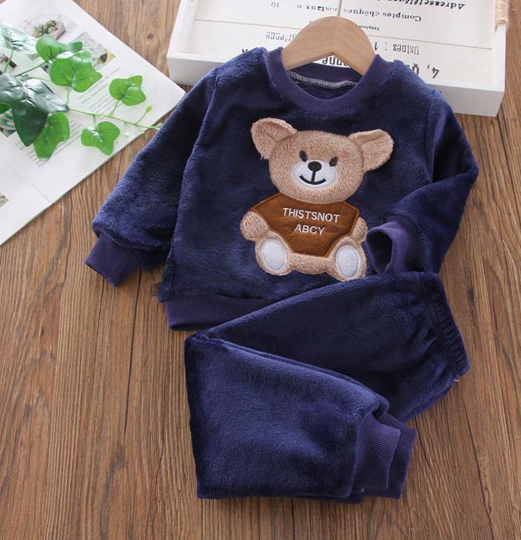 New Autumn Winter Baby Clothes Pajamas Sets Girls Pajamas Children Warm Flannel Fleece Catoon Bear Kids Sleepwear Home Suit 1-6Y LJ201216